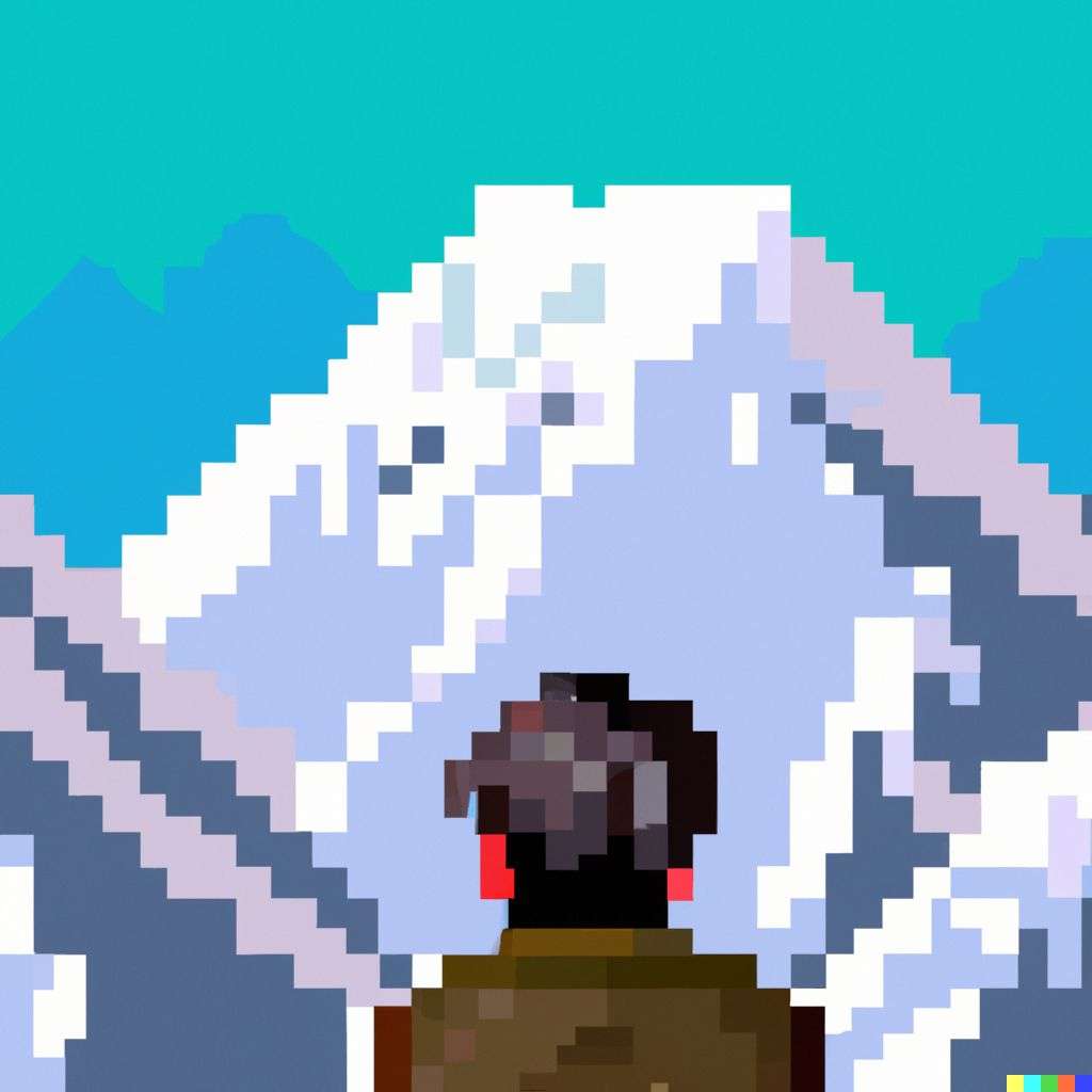 someone gazing at Mount Everest, pixel art